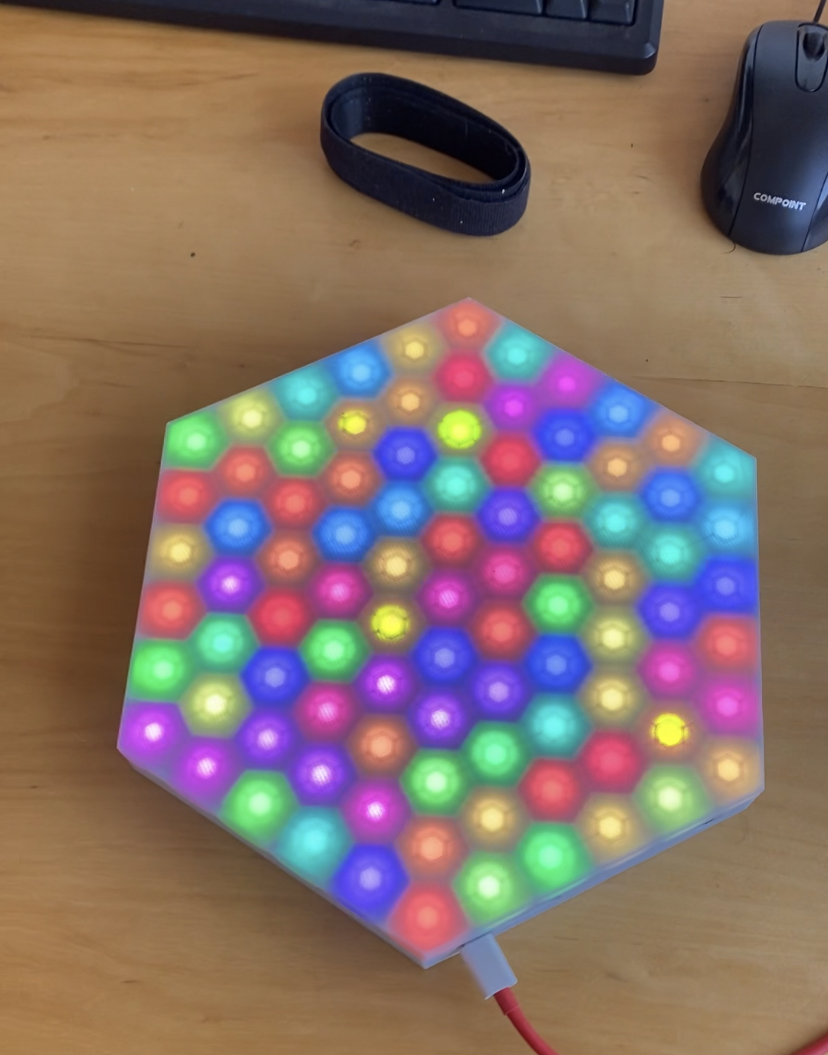 TZ4 panel glowing on a desk, USB-C cable attached